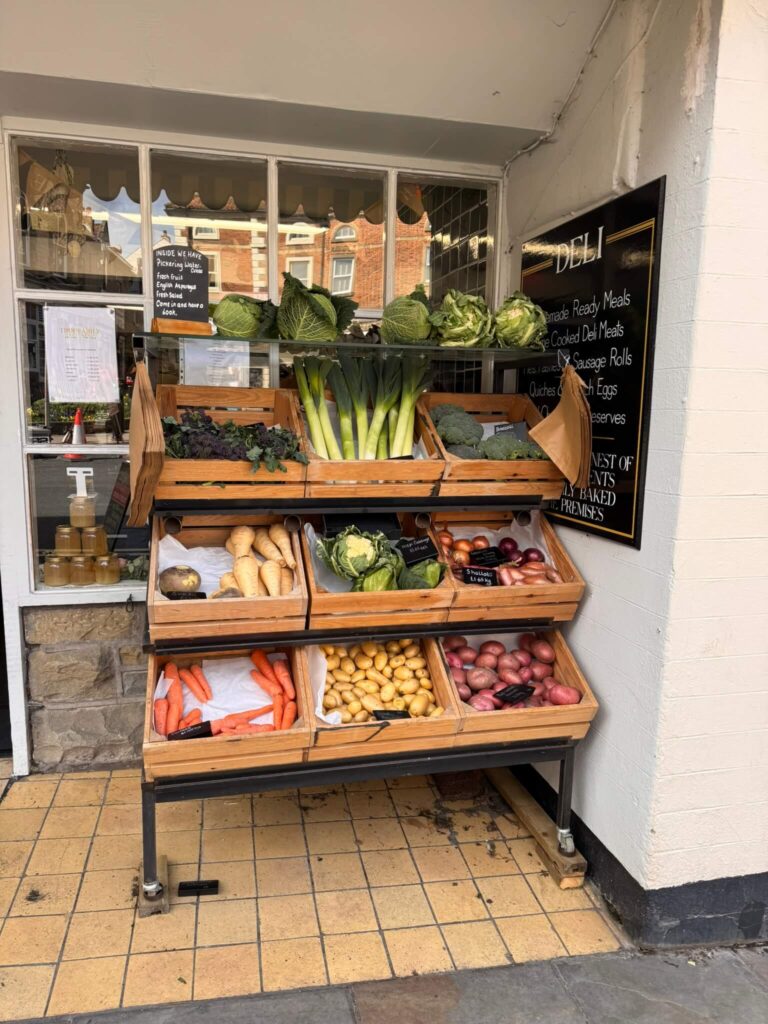 Display of fresh vegetables at Timms Butchers